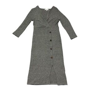 Monteau Los Angeles Grey Bodycon Midi Dress Women’s Size Small 3/4 Sleeves Cute